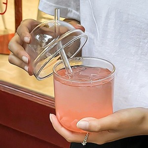 Garrafa de Água de Vidro Transparente Personalizada, Resistente ao Calor, Portátil, com Canudo e Tampa para Suco, Chá, Café e Sobremesas - Product Image 3