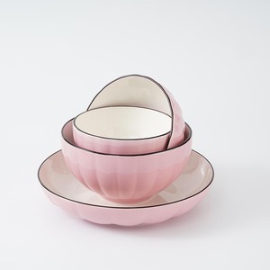 ชุดถ้วยชามเซรามิกลายเส้นสีชมพูเคลือบสี16ชิ้นชุดรับประทานอาหารจานของหวานและอาหารค่ำดีไซน์ใหม่16ชิ้น24ชิ้น - Product Image 1