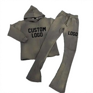 Flare Tracksuit Pants Puff Print Design Oversized Fleece Cotton Stack Sweatsuits <b>Flared</b> <b>Sweatpants</b> Matching Hoodies Trendy - Product Image 1