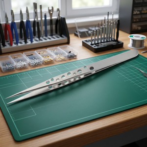 Pinzas de precisión para pestañas Butterfly Forceps Diamond Grip de acero inoxidable de 10 mm con punta lisa y inclinada para volumen y fibra. - Product Image 6