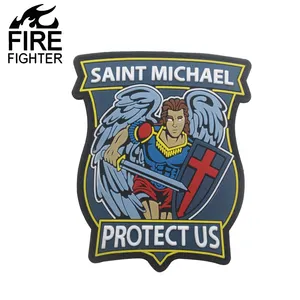 Saint Michael Protect US Moral Blue Color PVC Material Patch For Customized Patch For Winter Man's Hats and Overcoat