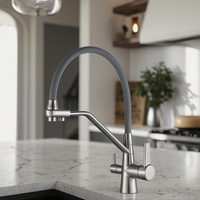Robinet de cuisine moderne à trois fonctions avec pulvérisation, fixation magnétique, alliage de zinc, double poignée, double contrôle de température, tirette