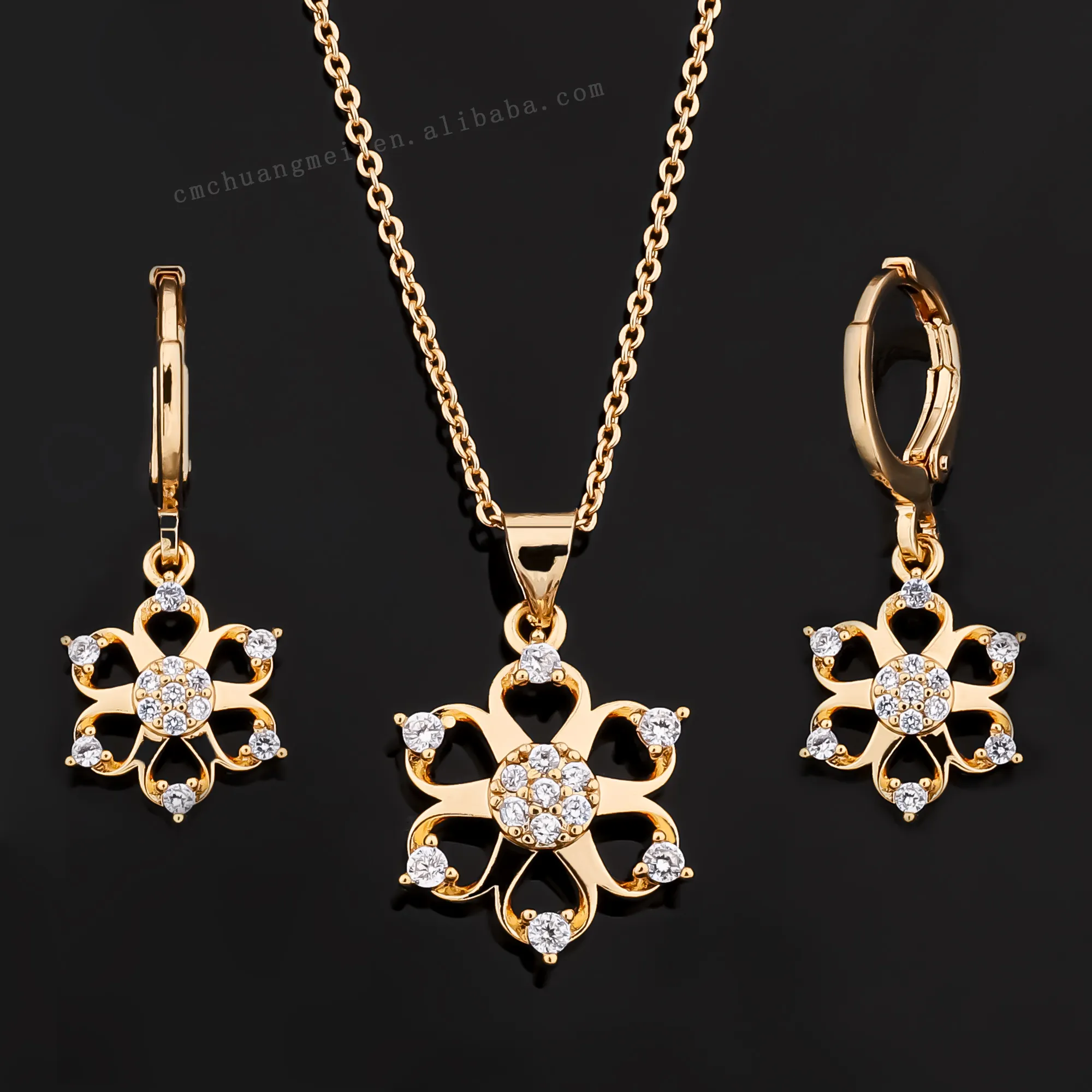 High Quality Factory Fashion Custom Wholesale Gold Plated Earring Necklace Ladies Wedding Jewelry Set