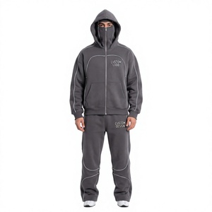 Chándal con Capucha para Hombre con Logotipo Personalizado, Cierre Completo, Algodón Sólido, Estilo Casual Urbano, Ribete Reflectante, Bolsillos Laterales, Ropa de Otoño - Product Image 1