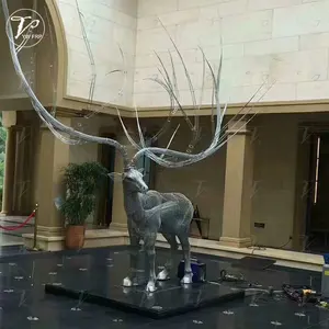 사용자 정의 인기있는 추상 스테인레스 스틸 와이어 사슴 장식 동상 금속 예술 공예 동물 조각