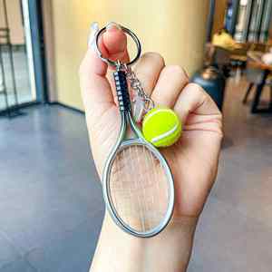 Custom Logo <b>Printed</b> Fashionable Creative <b>Mini</b> Fan Simulation Tennis Racket Set Keychain Pendant Hot Selling Sports Gift Keychain - Product Image 4