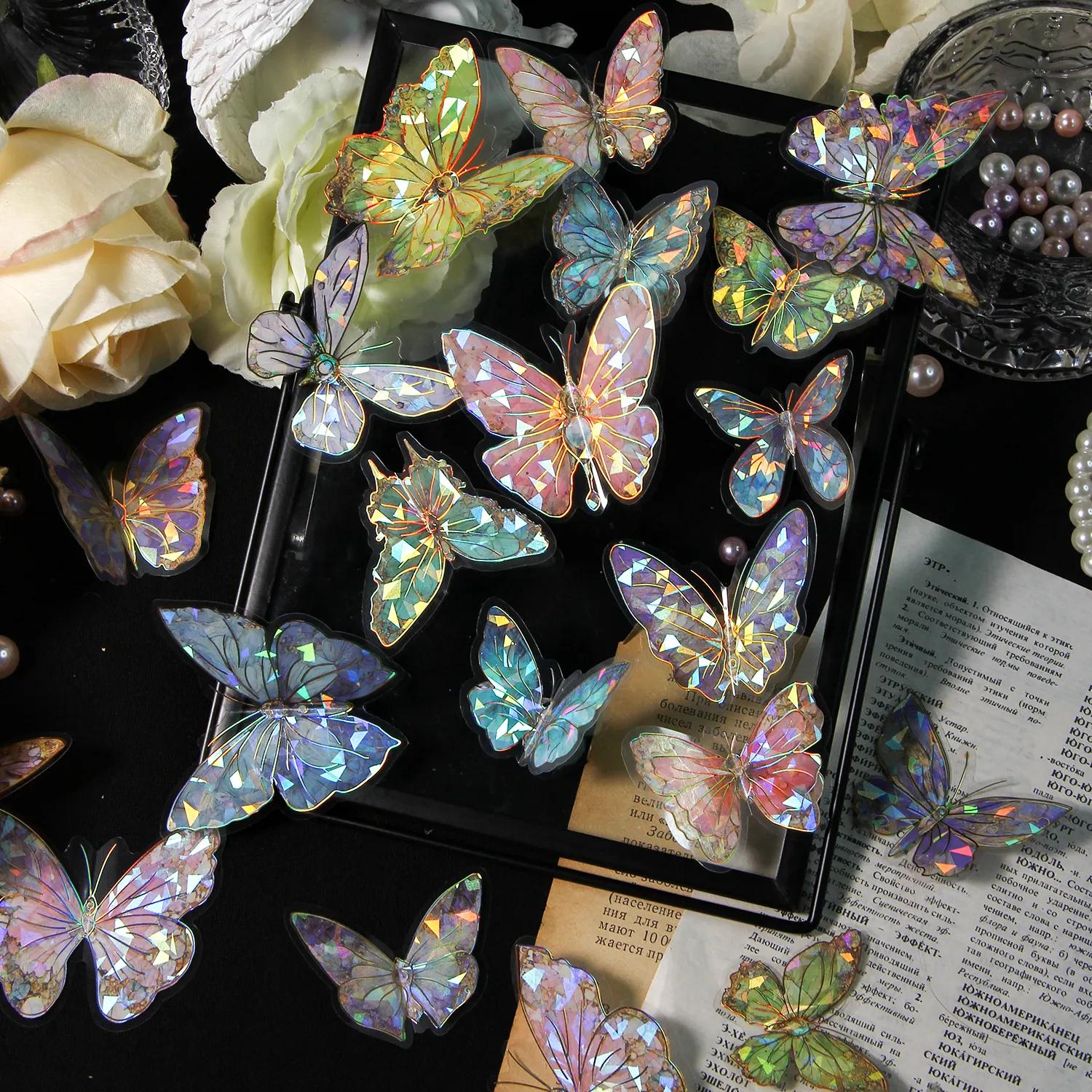 Kelebek Legend serisi buz kristal üç boyutlu sıcak kelebek Diy dekoratif kolaj çıkartmalar