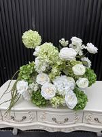 Arrangement floral vert populaire pour mariage, centre de table en fleurs artificielles en soie blanches et vertes, hortensias pour la décoration de cérémonie de mariage
