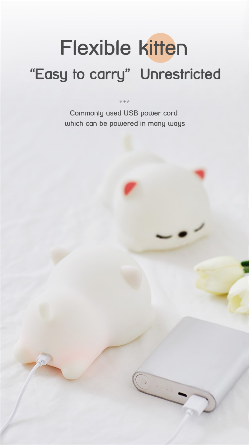 USB rechargeable cat silicone night light touch sensor LED lamp of bedroom the head of a bed with remote control children gifts