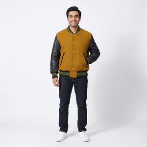 Blouson universitaire personnalisé pour homme 2026 avec capuche et poches, en tissu de haute qualité, broderie chenille et détails en cuir - Product Image 1
