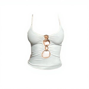 เสื้อสตรีแขนกุดพิมพ์ลายสกรีน คอวี ผ้าโพลีเอสเตอร์ถักแบบวินเทจสำหรับฤดูใบไม้ผลิ ขายส่ง - Product Image 3