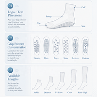 Chaussettes de sport pour femme, personnalisées, de qualité supérieure, en tricot bleu clair, avec logo, antidérapantes, à pointes, pour yoga et pilates, avec bord festonné, absorbant la transpiration