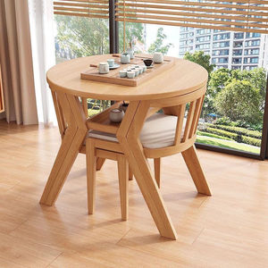 Juego <span class=keywords><strong>de</strong></span> Mesa y Sillas <span class=keywords><strong>de</strong></span> Comedor Redondas <span class=keywords><strong>de</strong></span> Madera, Modernas, Minimalistas, Ahorradoras <span class=keywords><strong>de</strong></span> Espacio, con Diseño Compacto para Cocina o Comedor - Product Image 4