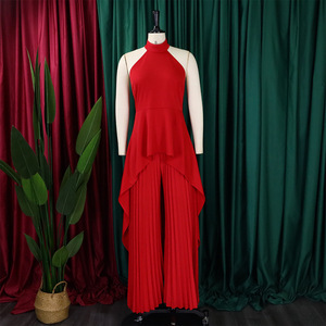 Sexy deux pièces <span class=keywords><strong>ensemble</strong></span> femmes licou sans manches dos ouvert haut taille haute plissé Maxi jambe large <span class=keywords><strong>pantalon</strong></span> femmes costume été nouveau - Product Image 3