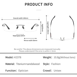 H2378サンダルウッド無縁眼鏡光学フレーム純粋なチタン眼鏡フレーム男性用プレミアムメガネ - Product Image 5
