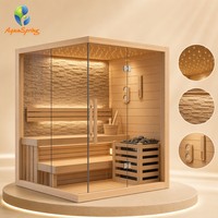 Ruang Sauna Tradisional Premium Dalam Ruangan, Kabin Sauna Kaca Penuh untuk 3-4 Orang dengan Pemanas Listrik dan Batu untuk Kesehatan Rumah Mewah