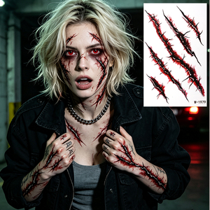 Tatuajes Temporales No Tóxicos, Pegatinas de Tatuajes de Zombis, Horror, Cicatrices Sangrientas, Marcas de Garras, Realistas, Resistentes al Agua, para Halloween y Cosplay - Product Image 5