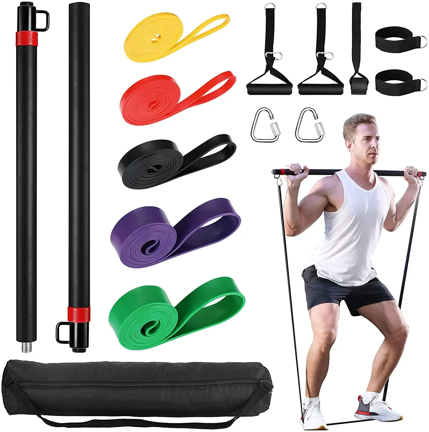 ZJFIT Großhandel Ganzkörper-Trainings geräte Tragbares Pilates Bar Kit mit Widerstands bändern Bar Set