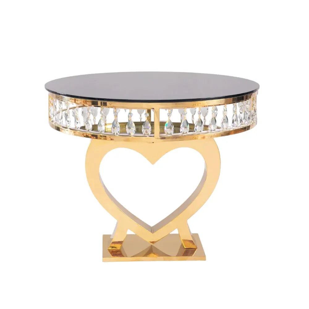 לב צורת שולחן חתונת קישוט אספקת זהב נירוסטה מרכז עוגת שולחן