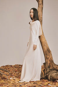 Best Price Satin Ivory <b>Dress</b> for Women Ladies Elegant Fall Collection with ODM Services Made in Vietnam Charm Positioned on Back - Product Image 4