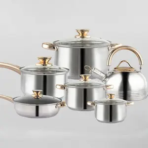 Nueva cocina antiadherentes personalizados 12 piezas de utensilios de cocina bandejas ollas de sopa de acero inoxidable Wok 12 juegos de cocina olla hogar