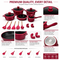 Ensemble de casseroles et poêles en marbre antiadhésif personnalisé avec logo, 17 pièces, rouge rose, pour cuisinière à induction, pour la cuisine à domicile