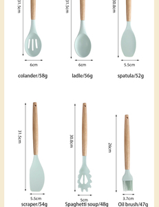 Gadget De Cozinha Cozinhando Balde De Armazenamento Antiaderente Punho De Madeira Acessórios De Silicone Conjunto De Utensílios De Cozinha - Product Image 3