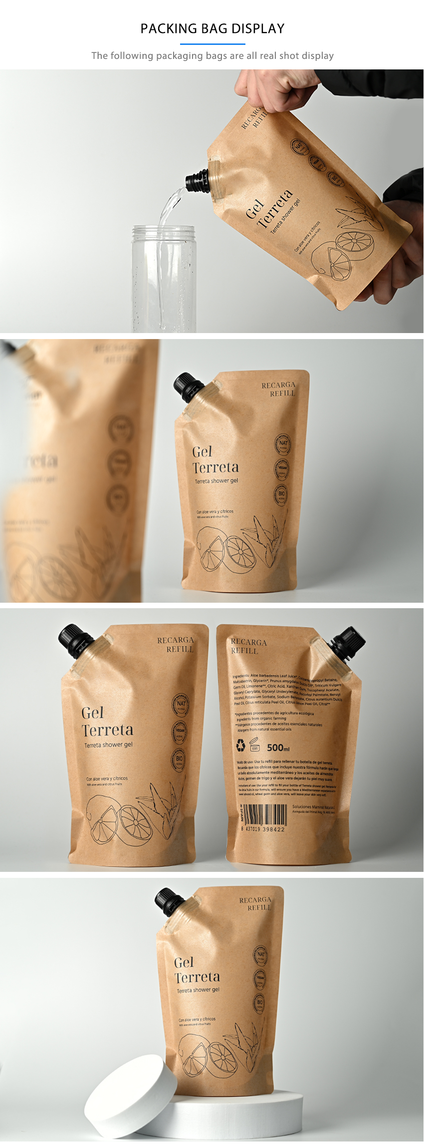 Sustainable Eco Compostable Spout Kraft Paper Pbat Biodegradable