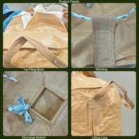 Sac tubulaire géant BRC beige 2 boucles FIBC avec bec de remplissage et de décharge, doublure PE, résistant à l'humidité pour aliments, matières premières et additifs, emballage en vrac pour transport maritime