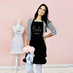 Duolai Bán Buôn Giá Rẻ Thiết Kế Ưa Thích Biểu Tượng Tùy Chỉnh Phụ Nữ Đen Ruffle Tạp dề Cho Nhà Bếp - Product Image 2