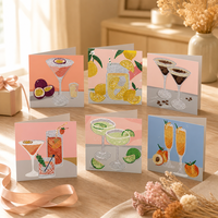 Ensemble de 6 cartes de vœux personnalisées à peindre au diamant, kits d'art DIY 5D à thème cocktail avec strass, vente en gros directe d'usine
