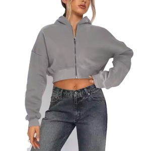 Sudadera con Capucha Corta Personalizada para Mujer, Otoño Invierno, con Cremallera Completa, Informal, para Gimnasio, con Hombros Caídos - Product Image 3