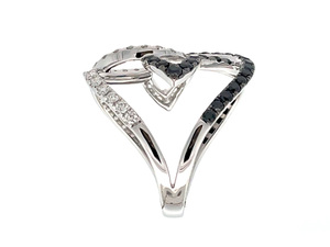 Anillo de oro blanco de 18 quilates con diamantes negros y blancos, anillo entrelazado de varios aros con contraste, joyería de lujo y diseño audaz para mujer - Product Image 2