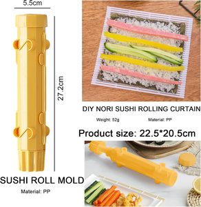 Kit completo de 2 piezas para hacer <span class=keywords><strong>sushi</strong></span> Máquina de <span class=keywords><strong>sushi</strong></span> amarilla de plástico fácil para el hogar Camping Picnic y fiesta para principiantes - Product Image 3