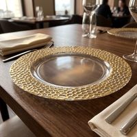 Assiette de Présentation Classique Européenne Luxe Léger Rétro en Plastique Écologique à Rayures pour Hôtels, Banquets et Mariages – Or
