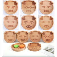Ensemble de vaisselle en bois de bambou pour bébé avec assiette à ventouse en silicone, bol, cuillère et fourchette pour enfants - Écologique et à thème dessin animé