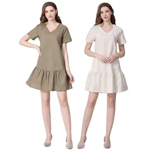 New Summer Pregnant Dress Ruffle Straight Cut Maternity Cotton Linen Dress Invisible Zipper Breastfeeding Clothes Plus Size