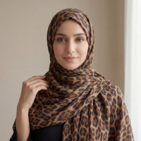 Vente Chaude en Gros : Modèle de Hijab Numérique Tendance Léopard pour Femmes Musulmanes, Streetwear, Prise en Charge OEM/ODM, Abaya en Viscose/Modal/Rayonne