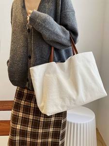 Bulk solid color sublimation canvas handbag button closure <b>large</b> capacity shoulder <b>bag</b> women's shopping <b>bag</b> - Product Image 3