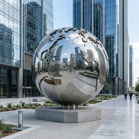 Grande sculpture de globe terrestre en acier inoxydable 304, poli miroir, pour l'aménagement extérieur des places publiques et des immeubles d'entreprise