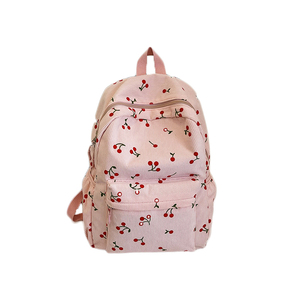 Sac à dos scolaire minimaliste unisexe en nylon imperméable avec fermeture éclair et motif de cerises de marque personnalisée - Product Image 1