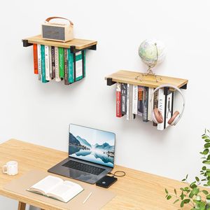 Étagère murale combinant bois et fer, étagère flottante pour la maison, le salon, le bureau et l'organisation. - Product Image 1