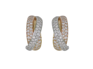 Two-Tone 18K Gold Twisted Pave Diamond Hoop Stud Earrings Luxury Jewelry Hypoallergenic <b>Women</b> Accessory - Product Image 4