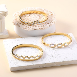 Geometric Hollow <b>Bangle</b> Gold Tone Crystal Inlay Women's Jewelry Fashion <b>Bracelet</b> - Product Image 1