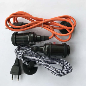 EU Cắm Dây Điện Với Chuyển Đổi Kim Loại Nhôm <span class=keywords><strong>E27</strong></span> Đèn Ổ Cắm Vải Bông Dệt Điện Dây Đèn Kit - Product Image 2
