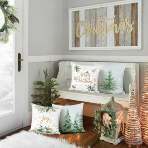 Fodere per cuscini natalizi, 4 pezzi, design invernale con albero di pino e fiocchi di neve, in morbido velluto, decorazioni per divano e poltrone - Product Image 3