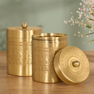 Boîtes à épices en laiton de style marocain avec couvercle, récipients de stockage alimentaire ronds en métal, design gravé, 1 couche - Product Image 5