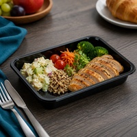 Barquettes alimentaires noires en CPET de 850 ml, jetables, pour déjeuner, en plastique thermoformé, pour sushis, salades et repas – Vente chaude