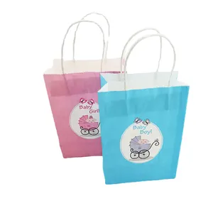 Kleine Blauwe Gift Bags Met Handvatten Roze Papieren Zakken Voor Verpakking Dank U Gift Bag Voor Baby Jongen Meisje Verjaardag party Gedoopt