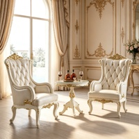 Ensemble de fauteuils d'appoint de luxe de style baroque européen pour intérieur, en bois sculpté et revêtement en cuir, fauteuil de salon et de détente pour villa